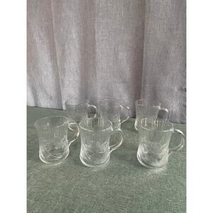 Arcoroc France Canterbury Crocus Clear Glass Mugs Set of 6 Embossed Tulip Ribbed